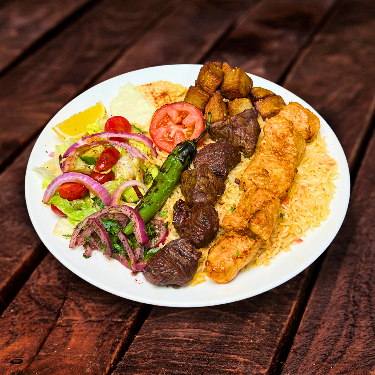 Mix BBQ, 1-stick lamb and 1-stick shish tawook plate
